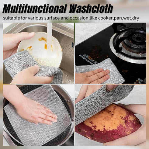 10 pcs Upgrade Steel Wire Dishcloth Double-Layer Multipurpose Wire Miracle Cleaning Cloths Dishwashing Rag for Wet and Dry Non-Scratch Kitchen Mes...