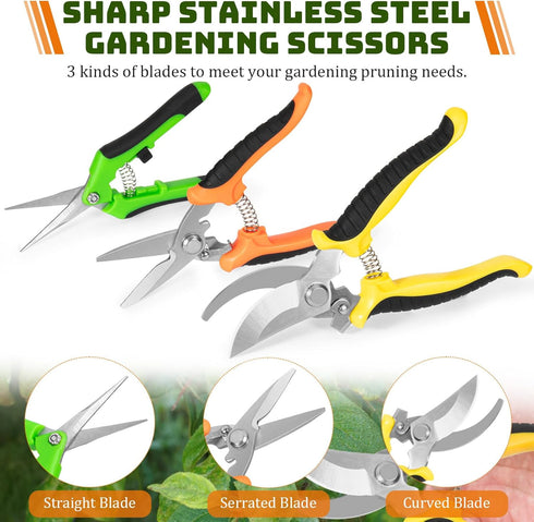 3 Pack Pruning Shears, Garden Shears, Pruning Shears For Gardening, Garden Scissors, Garden Clippers, Gardening Snips, Hand Pruner For Gardening W...