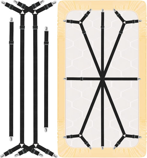 Fitted Bed Sheet Clips Bed Sheet Straps Keep Sheets in Place, Sturdy Thickened Bands Bed Sheet Suspenders, Diagonal Stretch Bed Sheet Holder Strap...