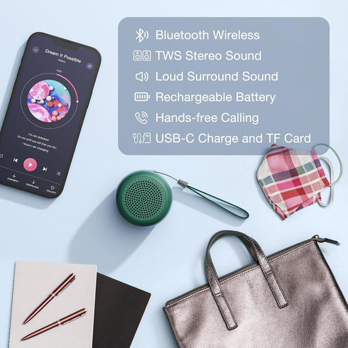 Mini Bluetooth Speaker Wireless,Small Speaker Support TWS Stereo Sound.Portable Speaker for Travel,Gift,Mobile Phone.(Green)...