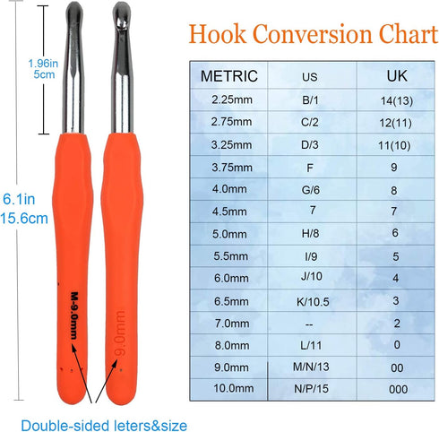 Mdoker Extra Long Crochet Hooks Size(2.25mm-10mm) Ergonomic Grip Soft Handles for Handmade DIY Crocheting Crochet Hook Needles for Arthritic Hands...