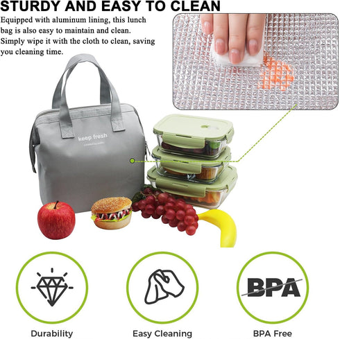 Mziart Insulated Lunch Bag Simple Bento Cooler Bag Lunch Tote Bag for Lunch Box for Women Men Adult Picnic Working Hiking Beach (Grey)...