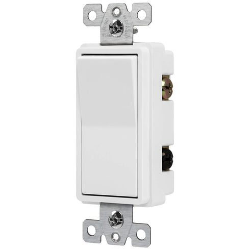 ENERLITES Single Pole Decorator Paddle Light Switch, Commercial Grade, 20A 120V-277V, Grounding Screw, Back Insert and Side Terminals, 91200-W, Wh...