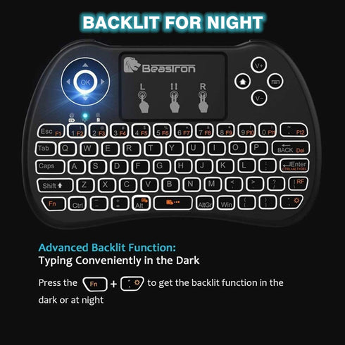 Beastron (Upgraded) 2.4G Mini Wireless Keyboard with Touchpad Mouse?QWERTY Keyboard, Backlit Portable Keyboard Wireless with Remote Control for La...