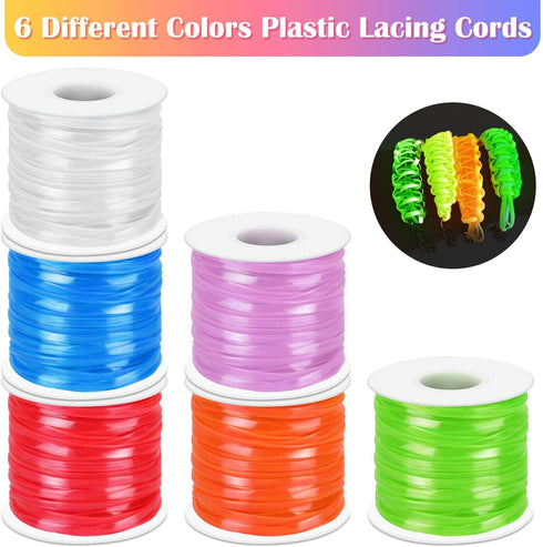 Lanyard String Kit, Cridoz 6Pack Glow in Dark Plastic Lacing Cord Gimp String Lanyard Weaving Kit for Boondoggle, Bracelets, Keychains, Crafts...