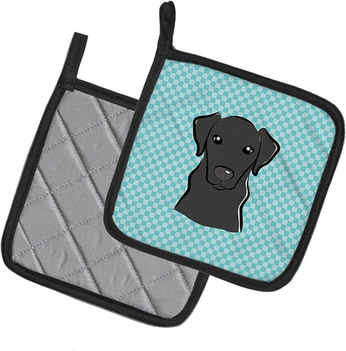 Caroline's Treasures BB1173PTHD Checkerboard Blue Black Labrador Pair of Pot Holders Kitchen Heat Resistant Pot Holders Sets Oven Hot Pads for Coo...
