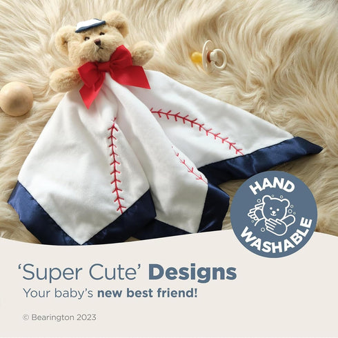 Bearington Collection Lil’ Slugger Snuggler Plush Baseball Lovey for Baby - 15 in Plush & Satin Security Blanket - Soft Teddy Bear Infant & Toddle...