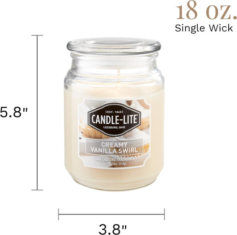 Candle-lite Scented Candles, Creamy Vanilla Swirl Fragrance, One 18 oz. Single-Wick Aromatherapy Candle with 110 Hours of Burn Time, Off-White Col...