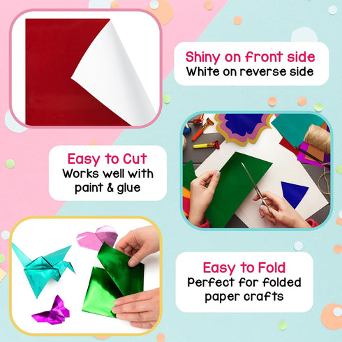 Hygloss Products Metallic Foil Paper - Great for Arts & Crafts, Classroom Activities & Artists - 8.5" x 10" - 2 Each of 10 colors (Colors may vary...