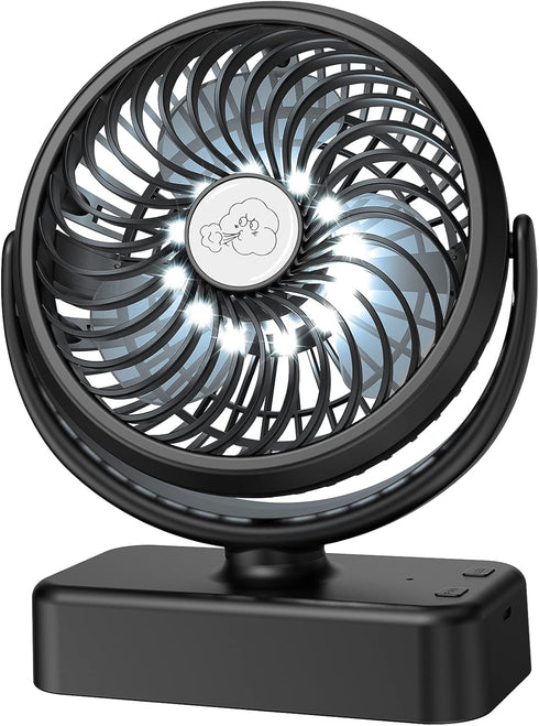Portable Camping Fan, Small Tent Fan with Hanging Hook, 40 Working Hours Rechargeable USB Battery Fan with LED Lights for Desk, Bedroom, Travel & ...