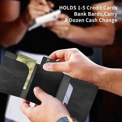 Credit Card Holder Aluminum Auto Pop Up Wallet Case,Leather Card Case Front Pocket Trifold Wallet with RFID Blocking Banknote Slot Thin Wallets fo...