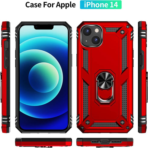 Military Grade Drop Impact for iPhone 14 Case 360 Metal Rotating Ring Kickstand Holder Armor Heavy Duty Shockproof Case for iPhone 14 Phone Case (...