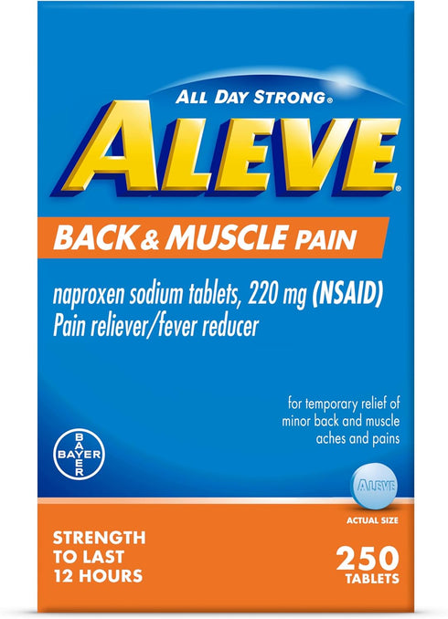Aleve Back & Muscle Pain Relief Naproxen Sodium Tablets, Pain Reliever & Fever Reducer, Medicine for Body , 250 Count...