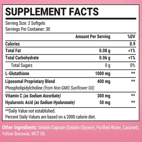 Liposomal Glutathione Softgels 1500MG, Reduced Glutathione Supplement with Vitamin C, Better Absorption, Non-GMO Powerful Antioxidant for Aging De...