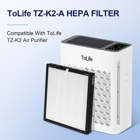 ToLife TZ-K2 Air Purifier Replacement Filter, 3-in-1 HEPA High-Efficiency Activated Carbon Filter, TZ-K2-A, 1 Pack, White...