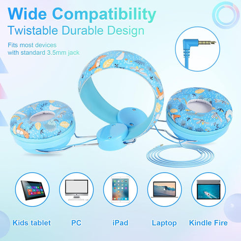 QearFun Dinosaur Headphones for Boys Kids for School, Kids Wired Headphones with Microphone & 3.5mm Jack, Teens Toddlers Noise Cancelling Headphon...