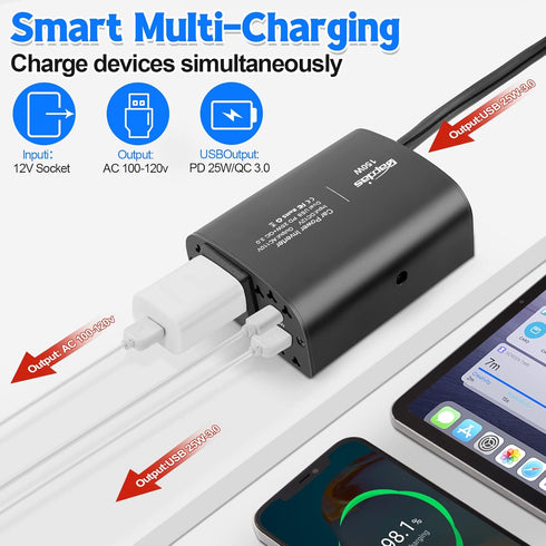 150W Car Power Inverter DC 12V to 110V AC Car Plug Outlet Adapter with PD 25W USB C & QC3.0 Car Laptop Charger......