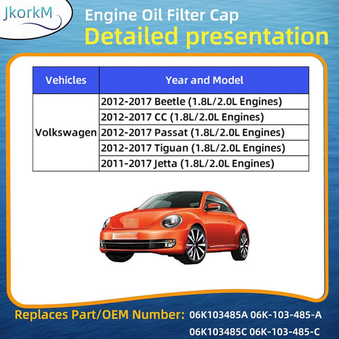 06K103485C Engine Oil Fill Cap Compatible With Volkswagen - Fits For 2012-2017 VW Volkswagen Beetle CC Passat Tiguan, Replaces OEM 06K103485C 06K ...