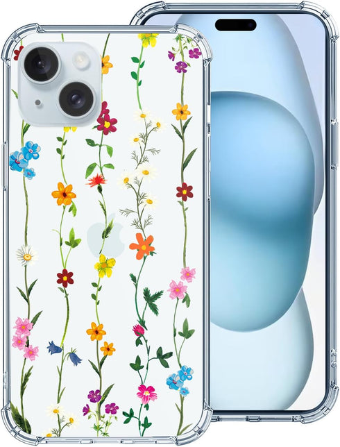 Hi Space for iPhone 15 Plus Case 6.7 inch 2023, Wildflower Clear Pattern Cases for iPhone 15 Plus for Women Girls, Flowers Floral Soft Shell Case ...