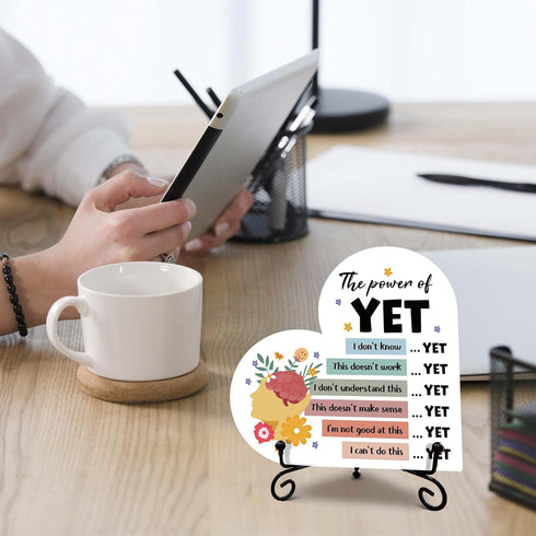 Mental Health Decor, Motivational the Power of Yet Heart Wood Plaque, School Counseling Therapy Office Decor, Positive Psychology Self-Improvement...