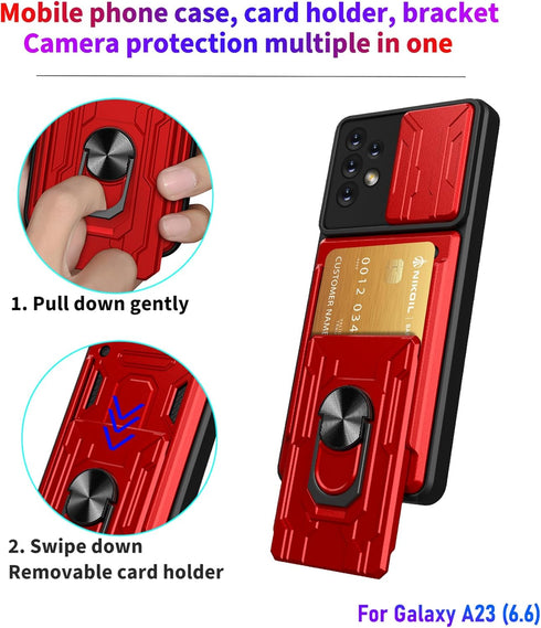 LMDAMZ Wallet Case for Samsung Galaxy A23, Credit Card Slot Sliding Door Hide Portable Design, Heavy Duty Double Layer Hybrid Cushioned Rubber Bum...