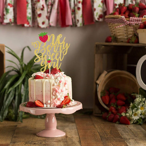 One Berry Sweet Girl Cake Topper,Fruit Summer Gender Reveal,Strawberry Baby Shower First Birthday Party Decorations,Strawberry Smash Photo Prop...