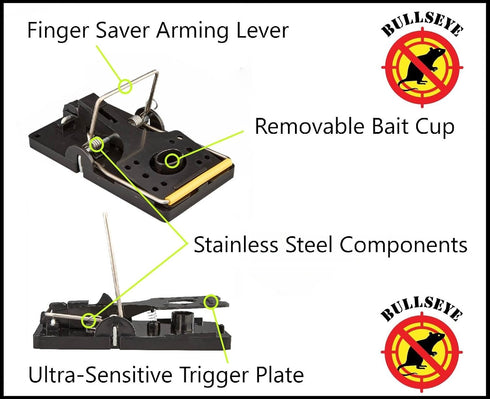 12 Pack Mouse Traps (Standard Size), Indoor/Outdoor, Reusable, EZ Set-Up, Stainless Steel Spring, Tough ABS Body, Bait Cup. Finger Saver Design, B...