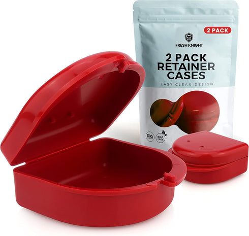 FRESH KNIGHT Retainer Case (2 Pack). Retainer Case with Vent Holes. Perfect for Denture, Mouth Guard, Aligners. (True Red)...