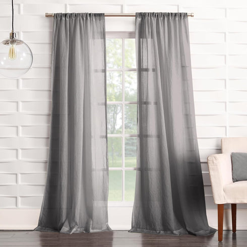 No. 918 Tayla Crushed Texture Semi-Sheer Rod Pocket Curtain Panel, 50" x 120", Gray...