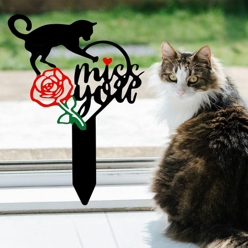 Cat Memorial Grave Stake, Metal Pet Cat Grave Markers, Pet Headstone Sign, Garden Yard Outdoor Stake for Cat Cemetery, Pet Headstone Sign, Remembr...
