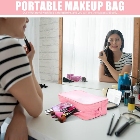 Weewooday 4 Pcs Mesh Makeup Bag Mesh Cosmetic Bag Travel Toiletry Bag Pouch with Zipper Mini Portable Makeup Cosmetic Travel Toiletry Purse Bag fo...