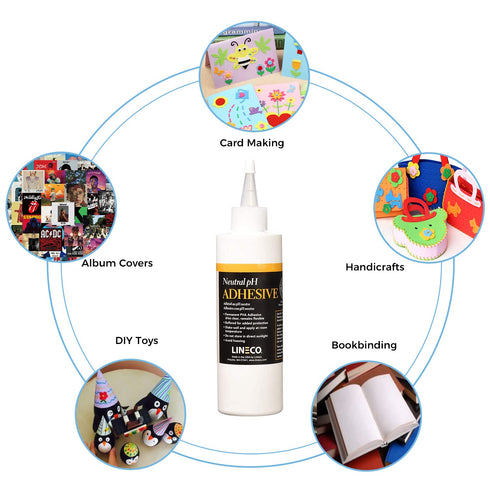 LINECO Neutral pH Adhesive 8 Oz, Acid-Free, All-purpose Glue, Dries Clear and Remains Flexible. Used for Bookbinding and Book Repair, Framing, Col...