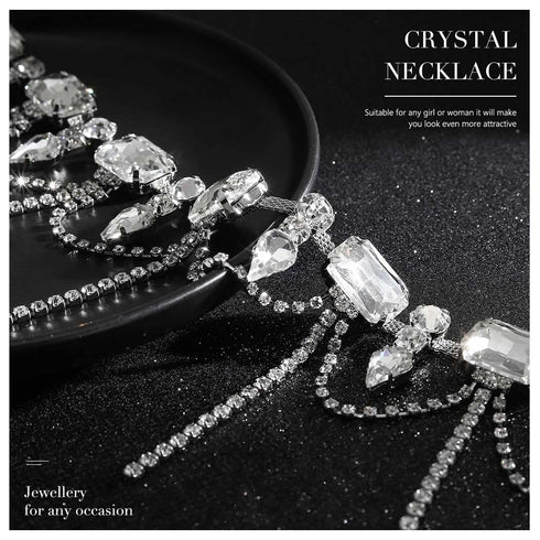 Jeairts Rhinestone Necklace Silver Crystal Choker Glitter Tassel Prom Necklace Full Crystal Necklaces Jewelry for Women and Girls...