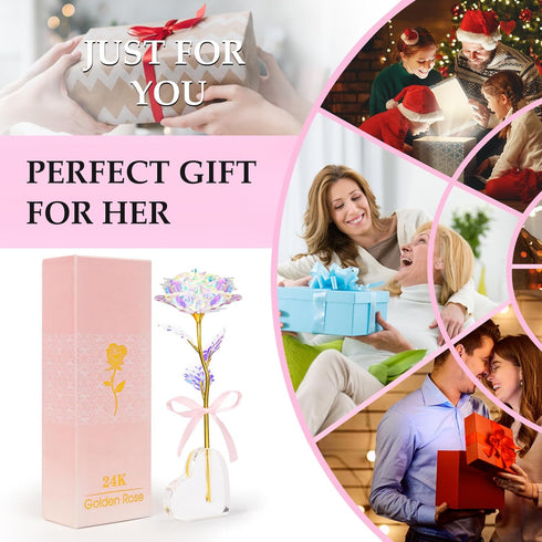 Beferr Gifts for Women Mom Galaxy Rose Glass Crystal Flowers with Heart-Shaped Base Eternal Roses Forever Flowers Mother's Birthday Gifts for Gran...