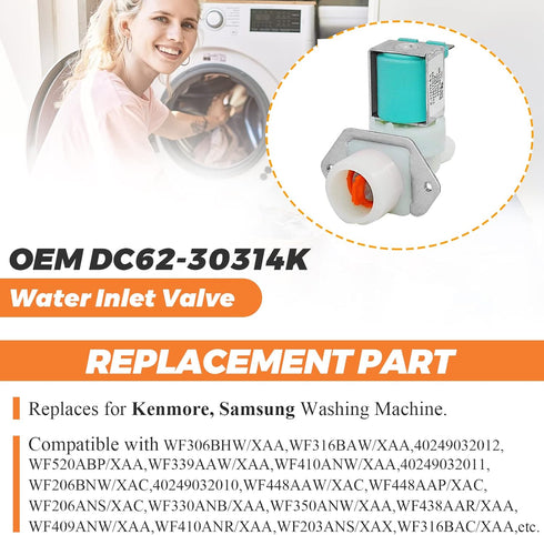 DC62-30314K Washer Water Inlet Valve by Beaquicy - OEM Hot Water Inlet Valve - Replacement for Sam-sung Ken-more Washing Machine - Repalces DC62-30314H 1810145 AP4204535 PS4209100