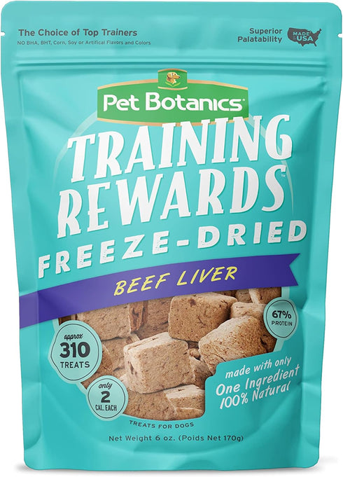 Pet Botanics 6 Oz. Pouch Training Reward Freeze Dried, Beef Liver Flavor, with 310 Treats Per Bag, The Choice of Top Trainers...