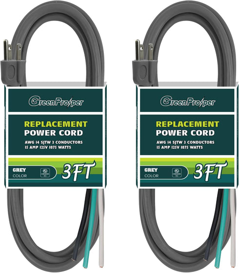 Industries Inc 3-Wire Appliance and Power Tool Cord, 3 ft, 14 AWG, 15A/125V AC, 1875w, Grey, 2pack...