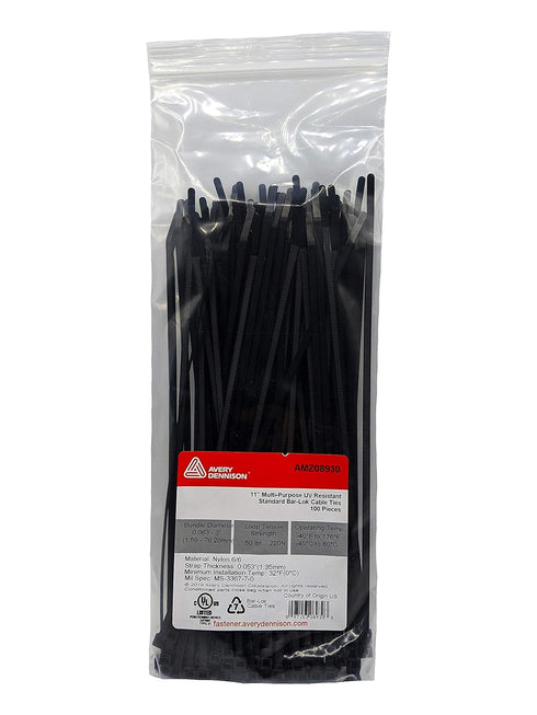 Bar Lok 11” Zip Ties – 100 Pieces, Black – Made in America – Weather, UV & Impact Resistant Plastic Cable Ties for Binding Bundling & Organizing W...