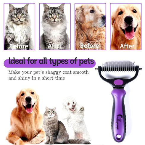 Pet Grooming Brush and Metal Comb Double Sided Long Hair Pet Undercoat Cleaner Undercoat Rake for Dogs and Cats Removes Mats and Lint Effectively ...