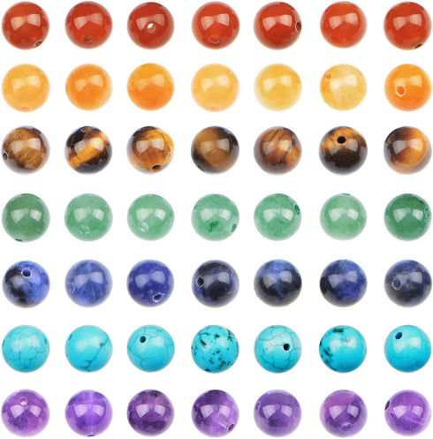 AD Beads 8mm Natural Loose Beads 112 Pieces for Making mala Necklace or Bracelet (7 Chakra Beads)...