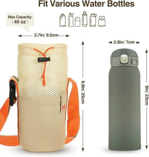 Nuovoware Water Bottle Carrier Bag, 40OZ Water Bottle Holder with Adjustable Shoulder Strap, Foldable Lightweight Drawstring Water Bottle Bag with...