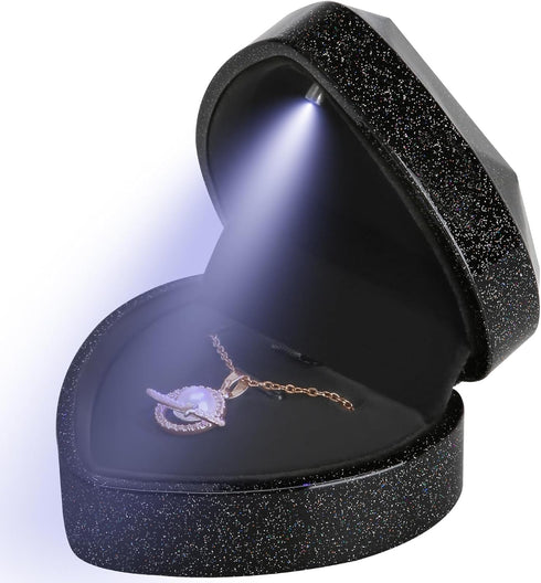 LETURE Heart Shaped LED Pendant Necklace Box, Jewelry Gift Boxes for Bracelet Bracelets, Small Jewelry Display with Light for Proposal Engagement ...
