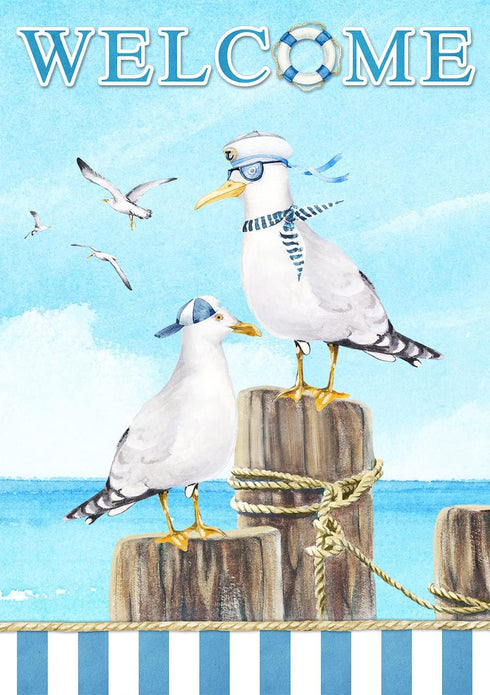 Texupday Welcome Sailor Seagull Decoration Summer Seaside Garden Flag Holiday Party Beach Coastal Outdoor Yard Flag 12" x 18"...