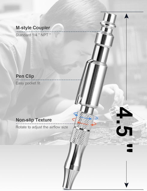 Adjustable Pocket Air Blow Gun, Industrial Style "M" 1/4 Inches Quick Plug, 150 PSI Max Portable Air Blower Pen for Dust Cleaning...