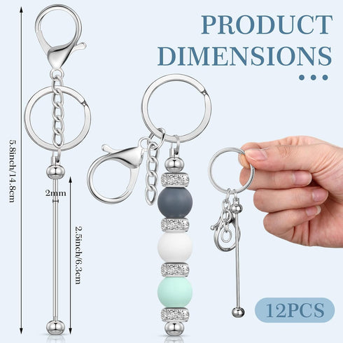12 Pcs Beadable Keychains Bars Bulk for Keychain Making Blank Beaded Metal Keychain for Craft Keychain DIY Gift(Silver)...