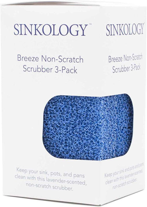 Sinkology SSCRUB-101-3 Breeze Non-Scratch and Odor Resistant Silicone Scrubber Package of 3 Sponges, Blue, 3 Piece...