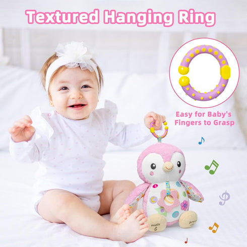 Penguin Baby Toys 0-6-12 Months,Stuffed Animal Plush Toy,Textured Hanging Ring,Rattles & Crinkle Sound Paper,Tummy Time Toys for Newborns Toys for...