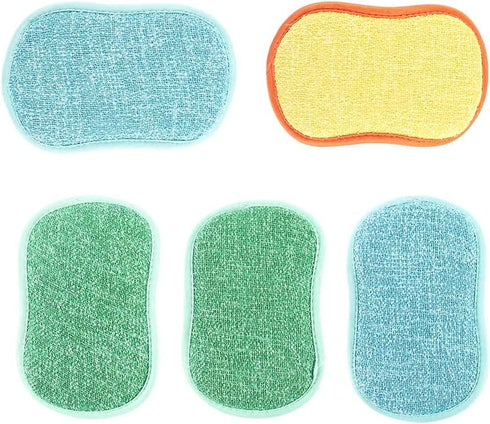 5pcs Multi-Functional Scrubbing Sponge Microfiber Kitchen Supplies Cleaning Tools Reusable Cleaning Sponge Scouring Pad...