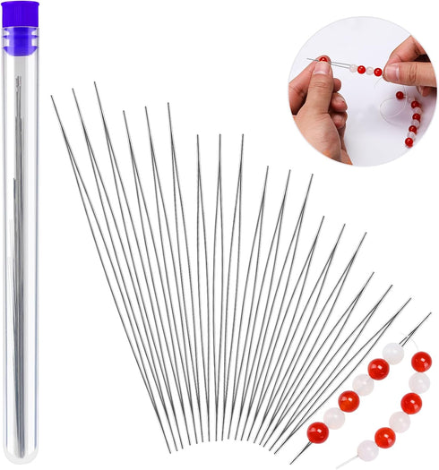 18 Pcs collapsible Big Eye Seed Beads Needles Set with Bottle...