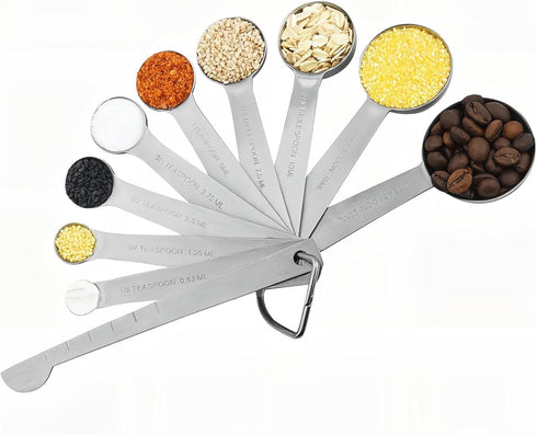 Lucky Plus Stainless Steel Measuring Spoons Set 18/8(304) Steel Material Heavy Duty 9 Measuring Spoons (10ml & 20ml) and 1 Leveler and 1 Ring Tota...